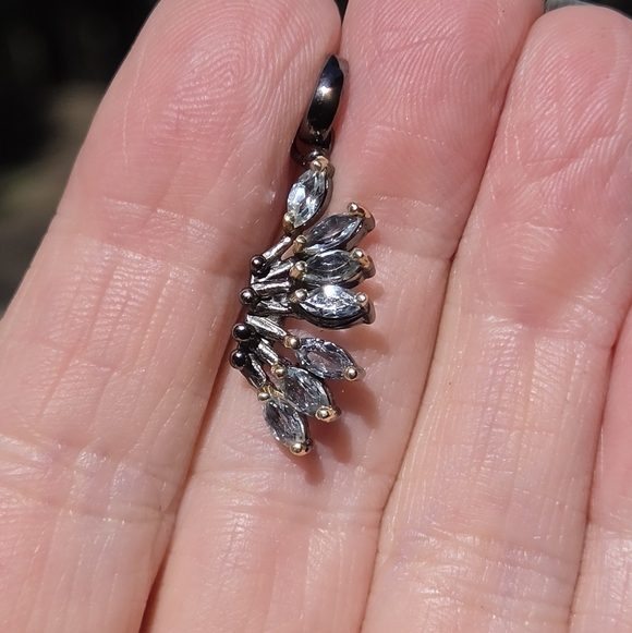 Blue Topaz Marquise Cut Sterling Rhodium & Gold Angel Wing Pendant - Picture 4 of 8